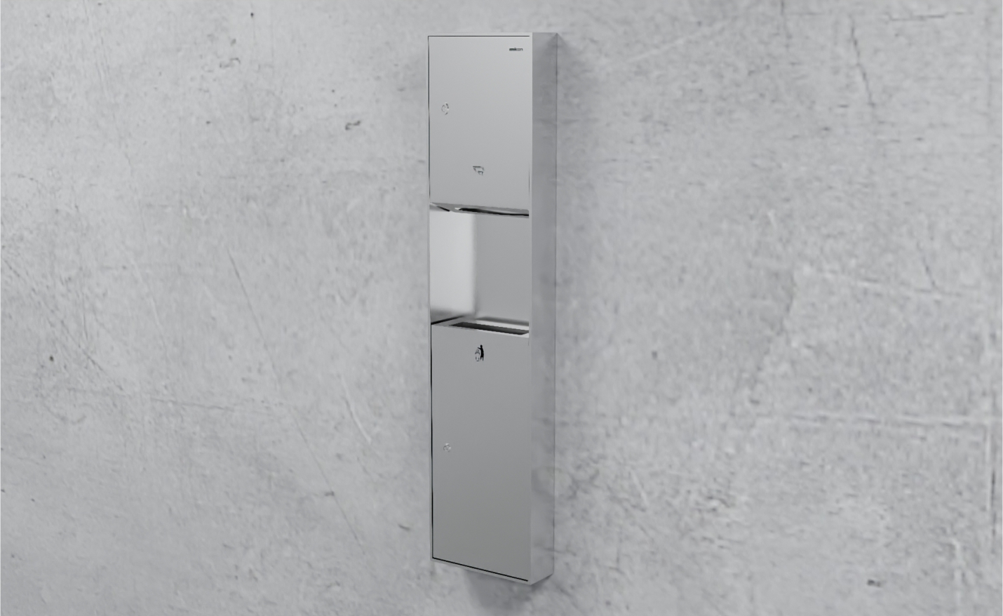 Stainless steel 3-in-1 panel with hand dryer, tissue dispenser, and bin by Askon